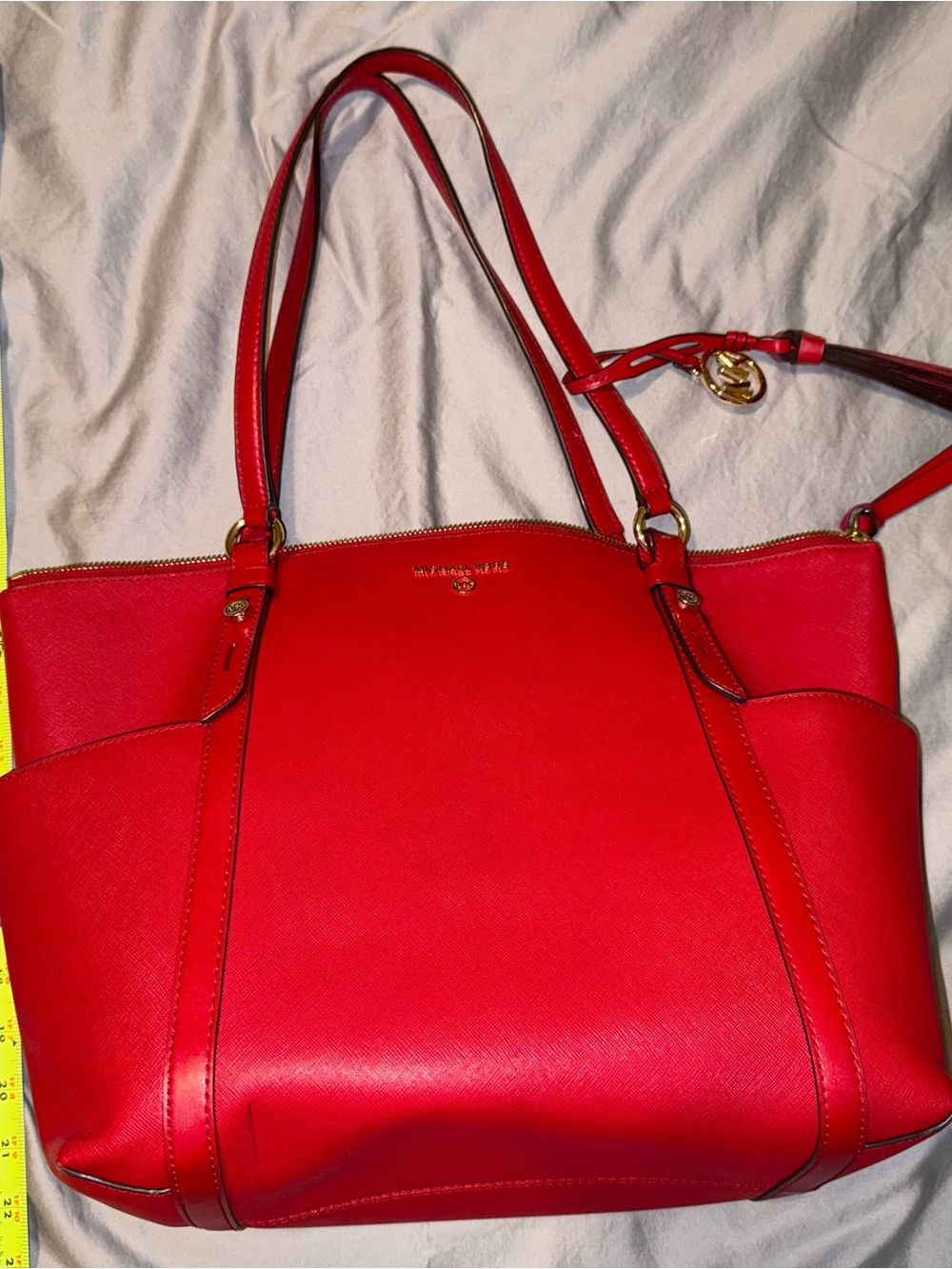 Bright Red Michael Kors Sullivan tote features Saffiano leather - Picture 6 of 7